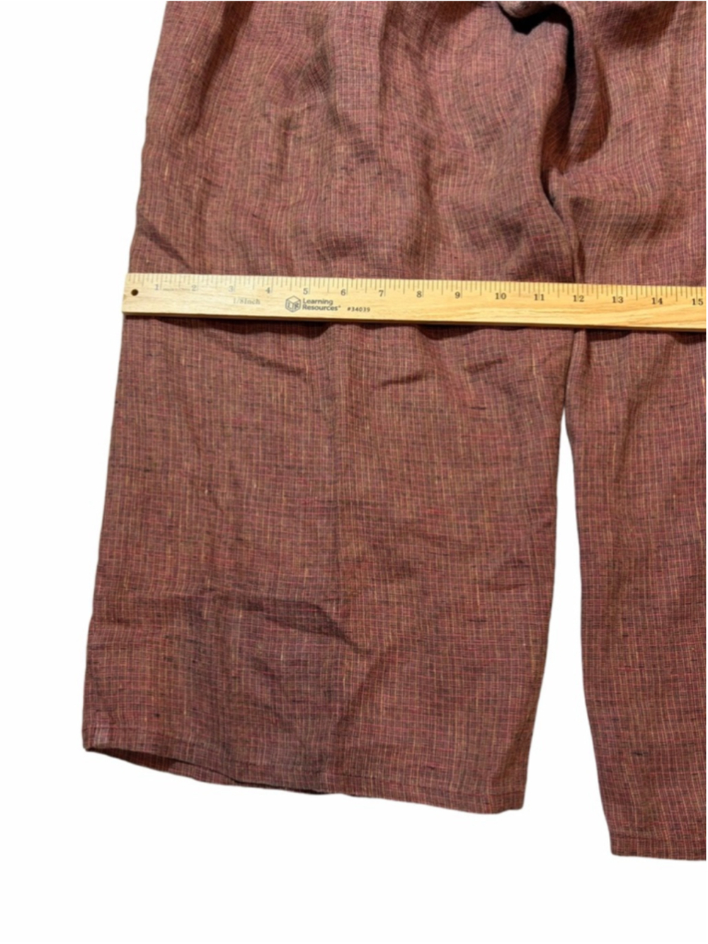 FLAX Linen Wide Leg Pants Lagenlook Boho Earth Tone Pull On Crop Medium - Picture 9 of 10